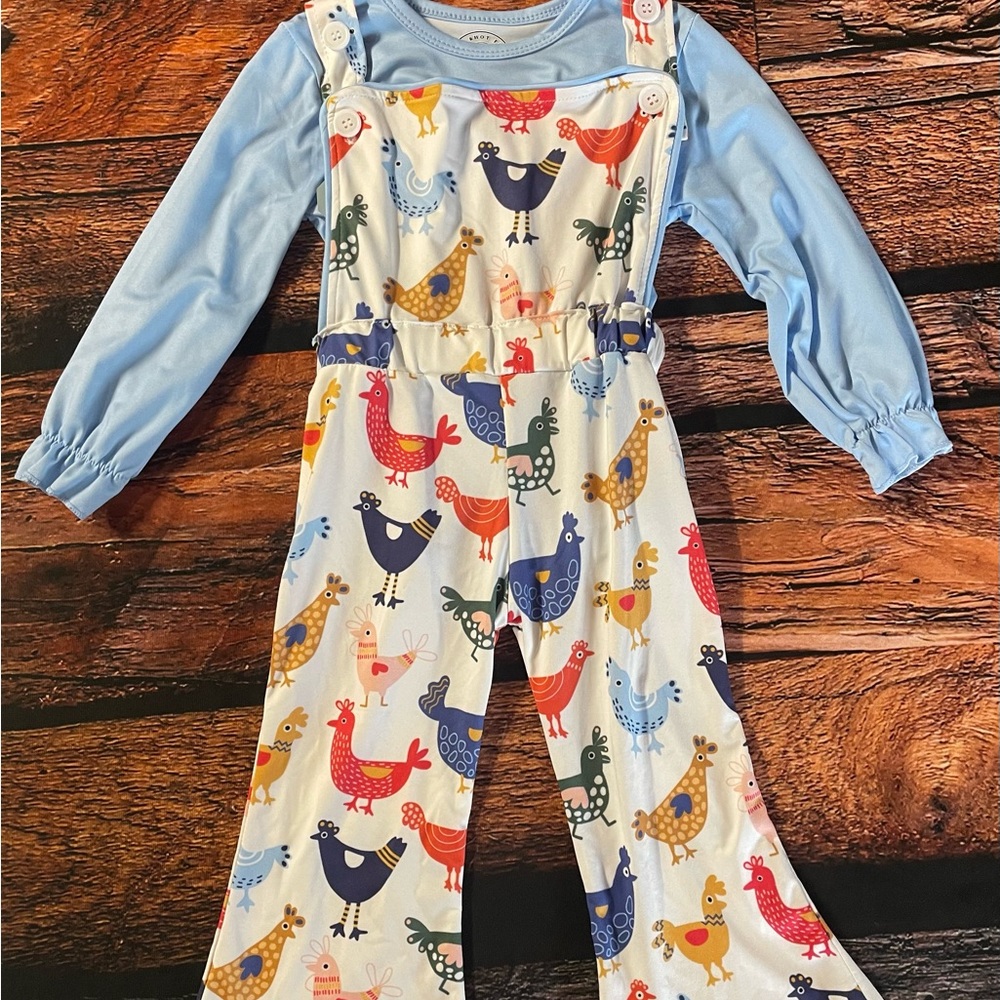 Colorful Bird Print Kids Overalls